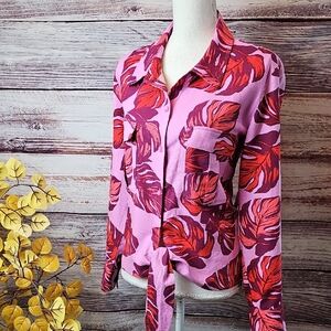 NWT SOFIA JEANS LAVENDER FLORAL LONG SLEEVE TIE-FRONT BUTTON-UP BLOUSE